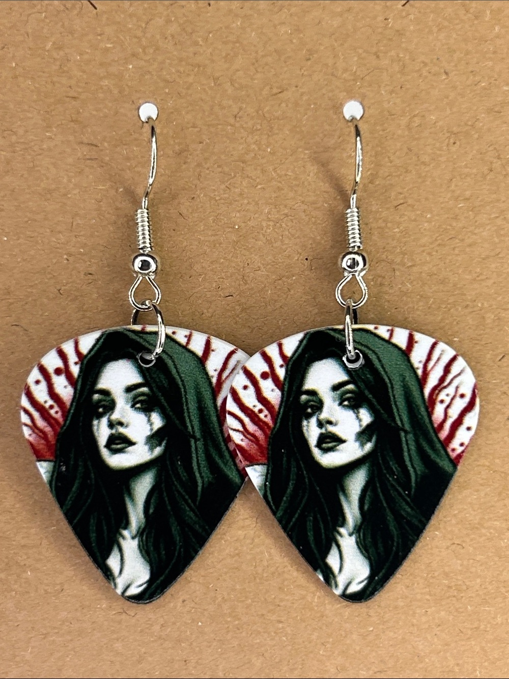 Dark Gothic Woman Guitar Pick Dangle Earrings Fashion Jewelry